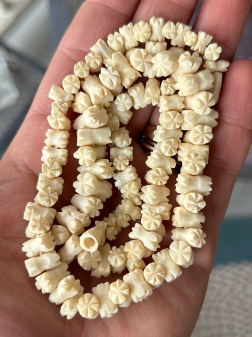 Vintage Hand Carved Bone Pikake Flower Bead Necklace
